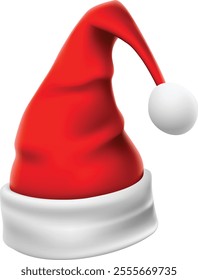 Red santa claus hat featuring white trim and a fluffy pompom embodies the joyful spirit of christmas, inspiring feelings of giving, celebration, and festive cheer during the holiday season