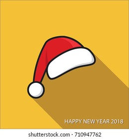 red Santa Claus hat, happy new year 2018, vector illustration