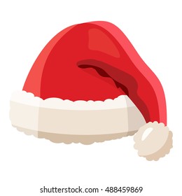 Red Santa Claus hat icon in cartoon style isolated on white background vector illustration