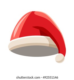 Red Santa Claus hat icon in cartoon style isolated on white background. Headdress symbol vector illustration
