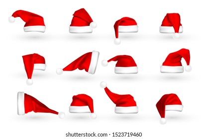 Red Santa Claus hat isolated on white background. Gradient mesh Santa Claus cap with fur. Vector illustration.