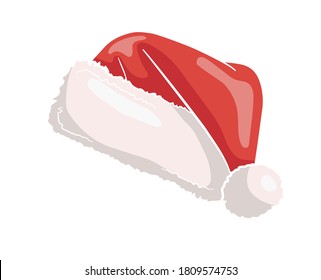Red Santa Claus hat isolated on white background. Christmas decoration santa hats. Vector illustration.