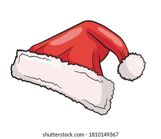 Sombrero rojo de Santa Claus aislado en el fondo blanco. Decoración navideña con sombreros santa. Ilustración vectorial.
