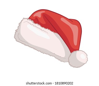 Red Santa Claus hat isolated on white background. Christmas decoration santa hats. Vector illustration.