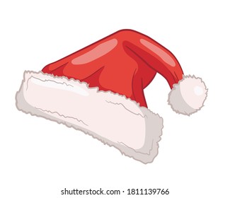 Red Santa Claus hat isolated on white background. Christmas decoration santa hats. Vector illustration.