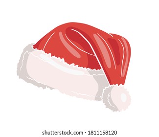 Red Santa Claus hat isolated on white background. Christmas decoration santa hats. Vector illustration.