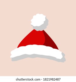 Sombrero rojo de Santa Claus aislado en el fondo beige. Dibujo de arte vectorial Ilustración
