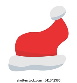 Red Santa Claus Hat isolated on white background. Winter Merry christmas and new year celebration vector illustration.