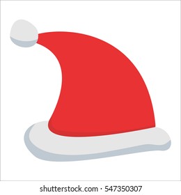 Red Santa Claus Hat isolated on white background. Winter Merry christmas and new year celebration vector illustration.