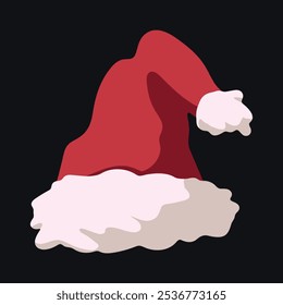 Red Santa Claus hat. New Year or Christmas winter cap vector illustration.