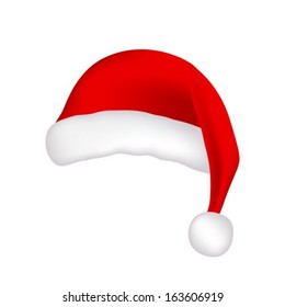 red Santa Claus hat on white background