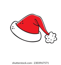 Red Santa Claus hat on transparent background. Santa hat vector illustration