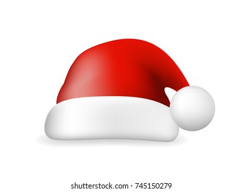 Red Santa Claus Hat on White Background. Isolated Vector Illustration 