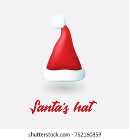 Red Santa Claus hat on white background. Christmas symbol