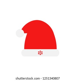 Red Santa Claus hat. Snowflake. New Year. Hat logo. Vector illustration. EPS 10.