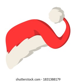 Red Santa Claus hat vector isolated. Christmas decoration element, cap as a part of traditional costume. Red and white fur.