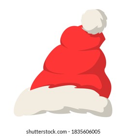 Red Santa Claus hat vector isolated. Christmas decoration element, cap as a part of traditional costume. Red and white fur.