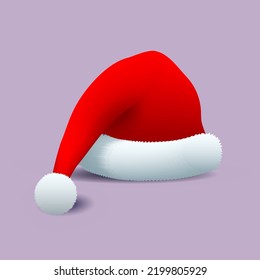 Red santa claus hat. Vector realism.