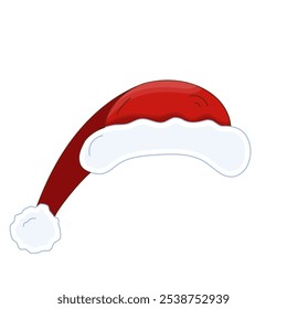 Icono rojo del Vector del sombrero de Santa Claus. Navidades Sombrero ilustración. Gnomo de sombrero con pelaje blanco y pompón mullido. Ilustración de elemento de diseño