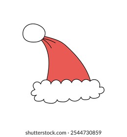 Red Santa Claus hat with white fur. Isolated Object on White Background