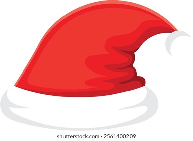 Red Santa Claus hat with white fur trim, slightly tilted and blowing in the wind, a festive symbol of Christmas and holiday cheer, isolated on white for easy integration into designs