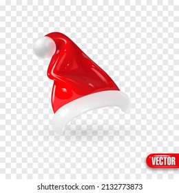 Red Santa Claus Hats isolated on transparent background. Vector render 3d realistic illustration.