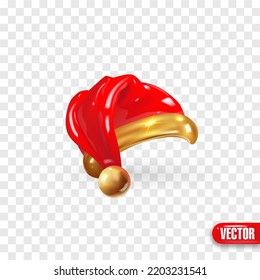 Red Santa Claus Hats isolated on transparent background. Vector render 3d realistic illustration.