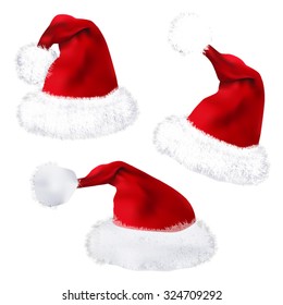 Red Santa Claus Hats Isolated on White