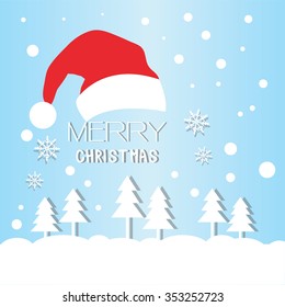 red Santa Claus hats with merry Christmas word and snow flake.santa claus.vector illustration.  