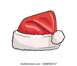 Red Santa Claus isolated on a white background. Santa Christmas hat decoration. Vector illustration.