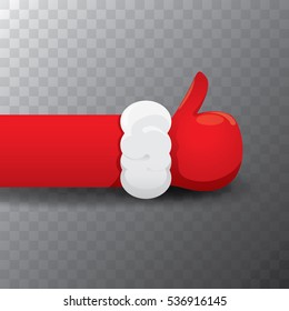 red Santa Claus like icon vector illustration with transparent shadow isolated on background. thumbs up santa symbol. vector christmas label or badge