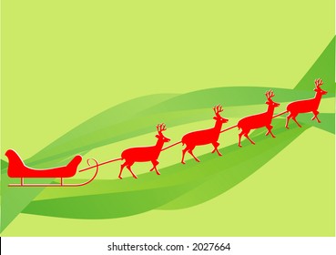 Red santa claus sleight on green background illustration