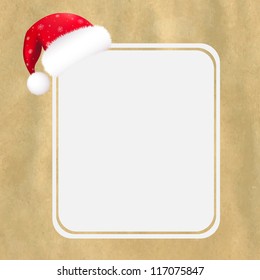 Red Santa Hat With Blank Gift Tag And Old Paper With Gradient Mesh,  Vector Illustration