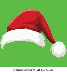 red santa hat collection with green background 