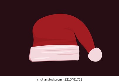 Red Santa hat with flat design. isolated on a dark background. Concept vector illustration in the Christmas season. Use it to decorate cards or design events in the New Year.