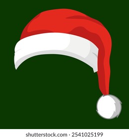 Red santa hat flat icon. Vector illustration isolated on green background