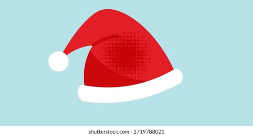 Sombrero rojo de Santa con textura de semitono. Navidades accesorio de diseño plano. Ilustración vectorial.
