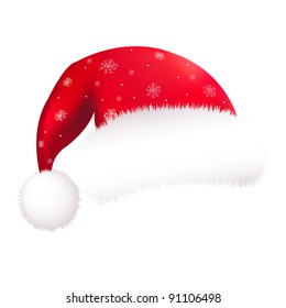 Red Santa Hat, Isolated On White Background, Vector Illustration