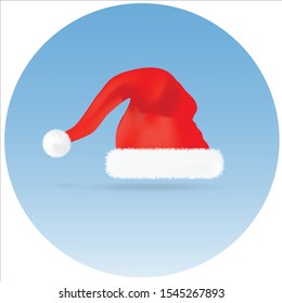 Red santa hat on blue background