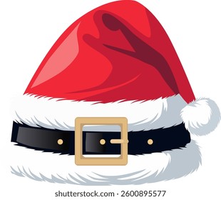 Red Santa hat on transparent background. Vector illustration of volumetric red Santa hat.