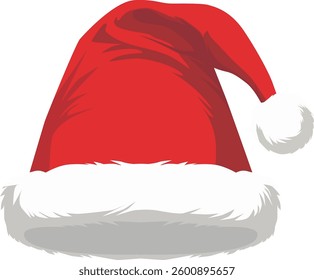 Red Santa hat on transparent background. Vector illustration of volumetric red Santa hat.