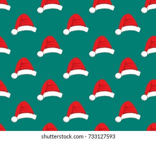 Red Santa Hat Pompom on Green Teal Background. Vector Illustration.
