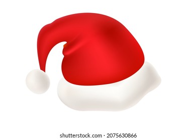 Red Santa hat in a realistic style isolated. Merry Christmas and Happy New Year design element. Vector.