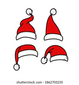 Red santa hat with white fur. christmas holiday vector design decoration.