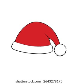 um chapéu de Papai Noel vermelho com guarnição branca e pom pom 