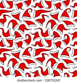 Red Santa hats. Seamless pattern. 