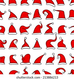 Red Santa hats. Seamless pattern. 