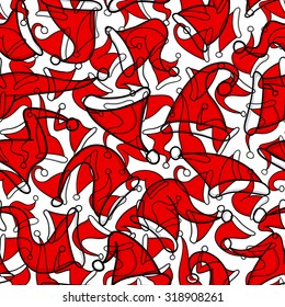 Red Santa hats. Seamless pattern. 