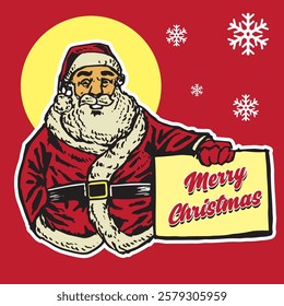 red santa hold merry christmas sign