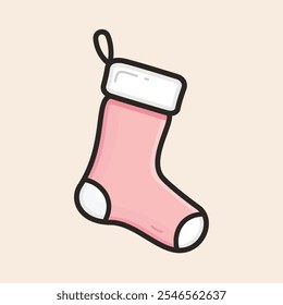 Red Santa sock with pendant, white cuff, toe and heel, ready for christmas gifts vector filled icon